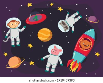 Collection of space background set with astronaut, planet, moon, star,rocket. Vector illustration