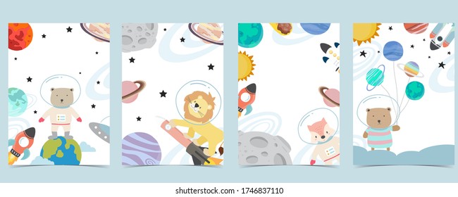 Collection of space background set with astronaut, planet, moon, star,rocket,animal.Editable vector illustration for website, invitation,postcard and sticker