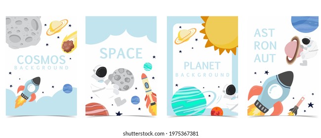 Collection of space background set with astronaut, sun, moon, star,rocket.Editable vector illustration for website, invitation,postcard and sticker