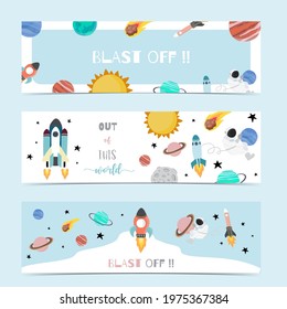 Collection of space background set with astronaut, sun, moon, star,rocket.Editable vector illustration for website, invitation,postcard and sticker