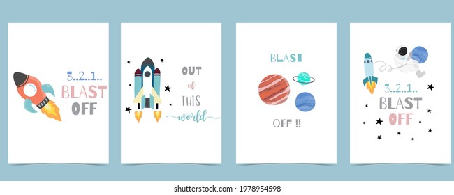 Collection of space background set with astronaut, sun, moon, star,rocket.Editable vector illustration for website, invitation,postcard and sticker