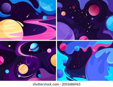 Collection of space banners. Placard designs in abstract style.