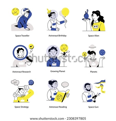 Collection of Space Exploration Flat Illustrations 

