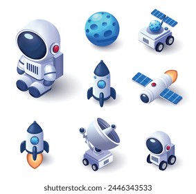 3D, Weltraum, Ikone, Astronaut, Planet, Spielzeug, Rakete, Cartoon, Vektorgrafik, Wissenschaft, Objekt, Schiff, Mond, Set, Raumschiff, Universum, Galaxie, Alien, Zukunft, Raumfahrer, Stern, Ufo, isoliert, Satellit, Astronomie, COS