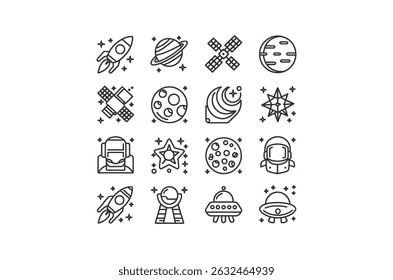 Collection of Space Icons in Simple Line Style