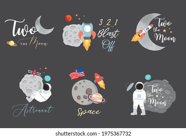Collection of space object set with astronaut, sun, moon, star,rocket.Editable vector illustration for website, invitation ,postcard and sticker 