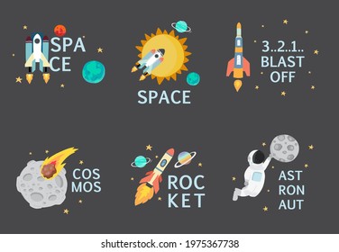 Collection of space object set with astronaut, sun, moon, star,rocket.Editable vector illustration for website, invitation ,postcard and sticker 
