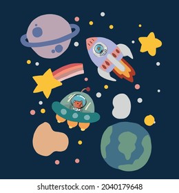 Collection of space objects, vector, illustrations
