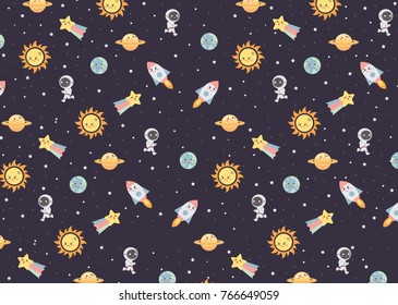 Collection of space. Planets, rocket, stars and astronaut. Vector illustration.