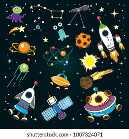 collection of space with space rockets and space aliens