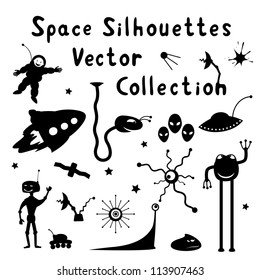 Collection of space silhouettes. Vector illustration