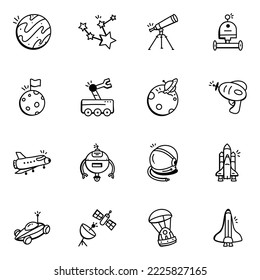 Collection of Space Technology Doodle Icons 

