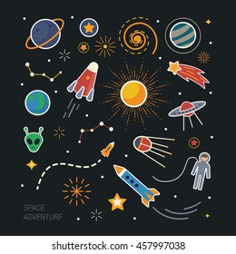 collection of spaceship, planets and stars