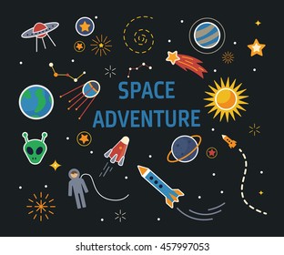 collection of spaceship, planets and stars
