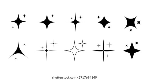 Colección de los iconos de la estrella de la chispa fijados. Vector de la ilustración chispa en el fondo blanco aislado