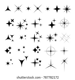 Collection of sparkle vector illustrations. Sparkles black symbols. Sparkle star. Glowing light effect star.