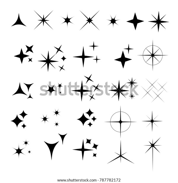 キラキラ輝くベクターイラストのコレクション 黒い記号 きらめく星 輝く光のエフェクト星 のベクター画像素材 ロイヤリティフリー