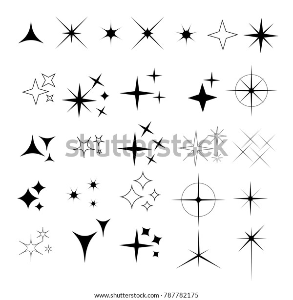 キラキラ輝くベクターイラストのコレクション 黒い記号 きらめく星 輝く光のエフェクト星 のベクター画像素材 ロイヤリティフリー