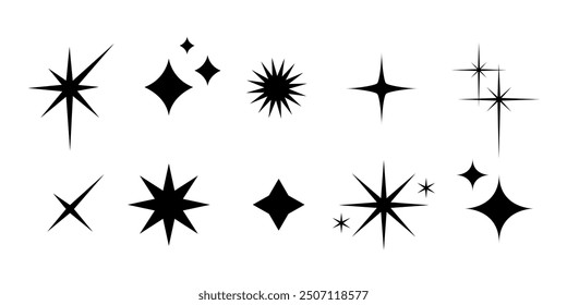 Collection of sparkles shapes isolated on white background.	