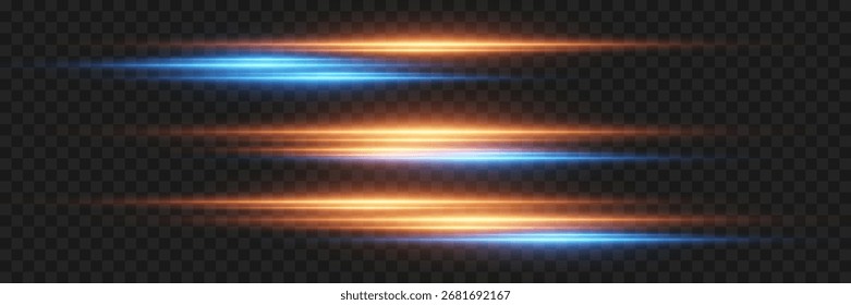 Colección de líneas brillantes de luz de neón y destellos de luz.