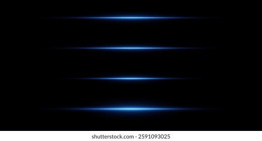 Collection of sparkling neon lines, blue laser beams effect.