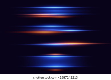 Collection of sparkling neon lines, red and blue laser beams effect.