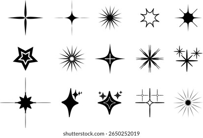 Collection of sparkling star shapes and burst elements in a clean design