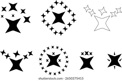 Coleção de projetos brilhante starburst em estilo preto e branco moderno e minimalista