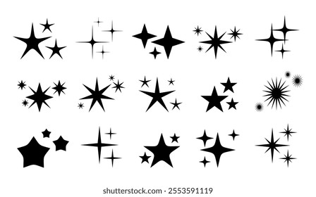 Collection of sparkling stars set vector. Twinkle stars vector. Shine blink stars illustration. 