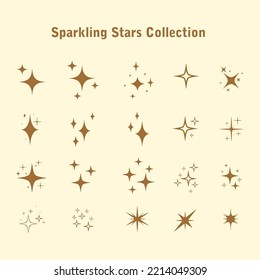 Colección de estrellas Sparkling vectorial en estilo café plano