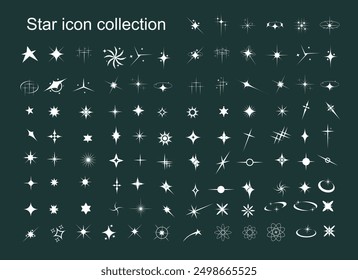 Collection of sparkling White star icons. Abstract cool shining effect sign vector design. Templates for designs, posters, projects, banners, logos and business cards.