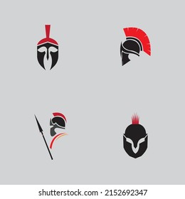 collection of spartan war helmets or helmets vector logo on gray background
