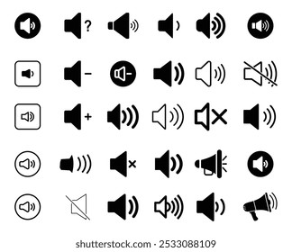 Colección de altavoz, audio, íconos o símbolos de música, archivo ilustrador de Vector.