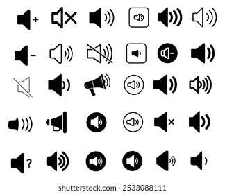 Colección de altavoz, audio, íconos o símbolos de música, archivo ilustrador de Vector.