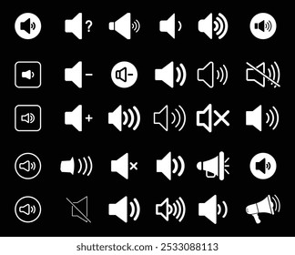 Colección de altavoz, audio, íconos o símbolos de música, archivo ilustrador de Vector.