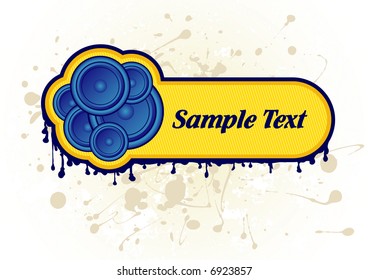 collection of speakers set on a grunge text banner