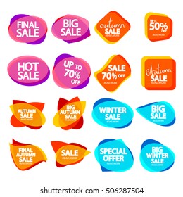 Collection speech bubble banners, element design template, autumn and winter sale, app icon, vector
