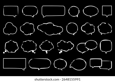 Collection of Speech Bubble Template. Outlined Vector illustration isolated on black background.