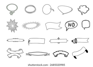 Collection of Speech Bubbles, Banners, and Decorative Elements