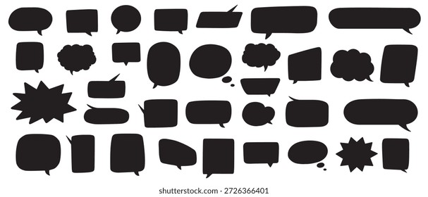 Sammlung von Sprechblasen schwarze Silhouetten. Vektorgrafik einzeln auf weißem Hintergrund