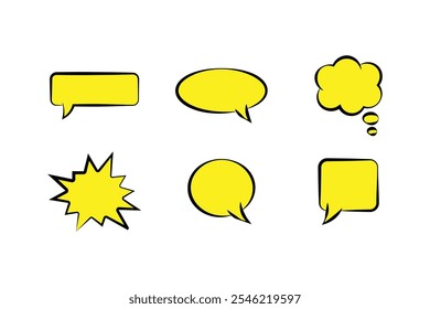 Collection of Speech Bubbles. Speech bubble. bubble text, chat box, message box. Thought balloon.Outlane style and yellow color.