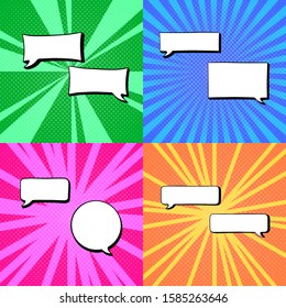 Collection of speech bubbles dialogue on bright background. Pop Art vintage vector illustration