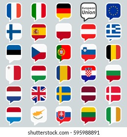 collection of speech bubbles with flags of European Union national countries