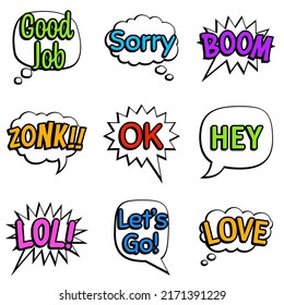 Collection of speech bubbles isolated with text