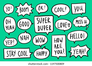 Collection of speech bubbles on green background vector