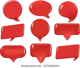 Collection Speech bubbles red  color. Chat dialogue bubble text. Modern Realistic 3d design. The set is isolated. vector illustration