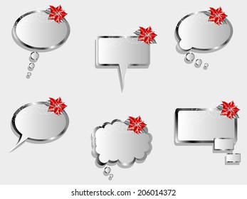 Collection of speech bubbles with red poinsettia