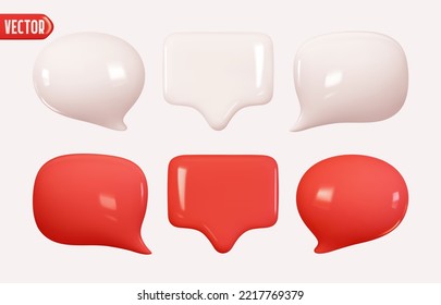 Collection Speech bubbles red and white color. Chat dialogue bubble text. Modern Realistic 3d design. The set is isolated. vector illustration