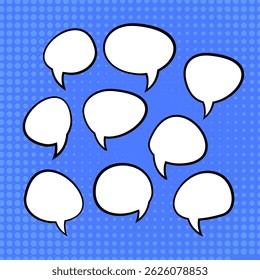 Collection of speech bubbles in a retro comic style for expressing thoughts.