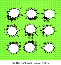Collection of speech bubbles in a retro comic style for expressing thoughts.